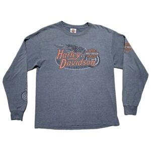 Y2K Harley Davidson Long Sleeve Shirt Double Sided Graphic Jackson MS‎ Men's L